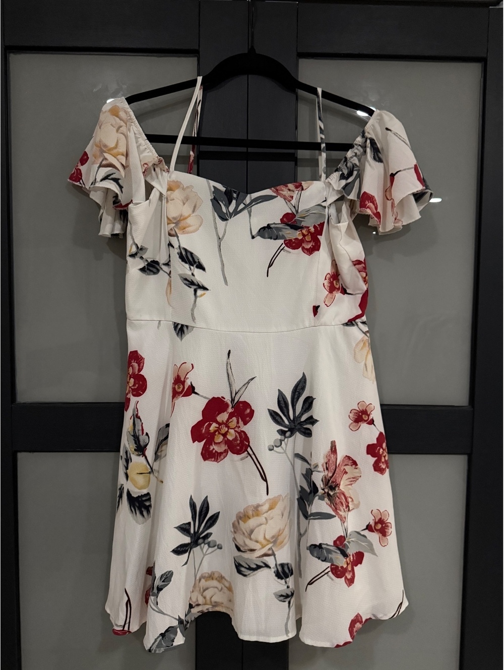 Ivory Floral Flutter Sleeve Mini Dress